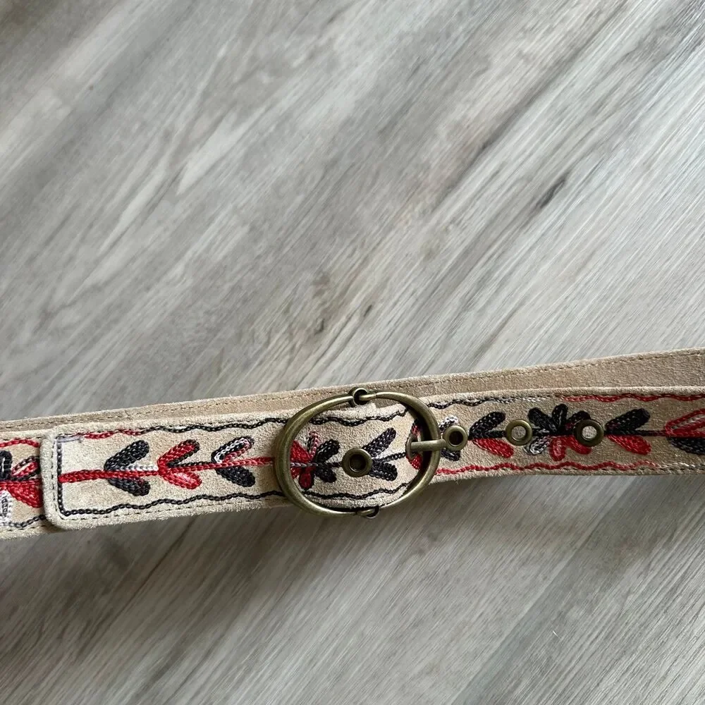 Anthropologie Maison Hotel 100% Suede Leather Embroidered Thar Belt Size Small